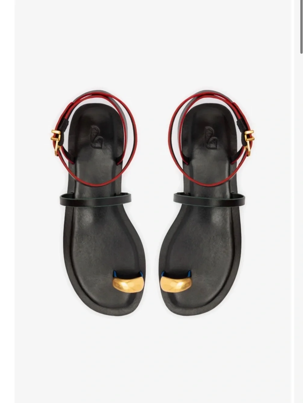 Larroude Biarritz Black Toe-Ring Ankle-Strap Sandals with Gold Accent - Picture 2 of 5